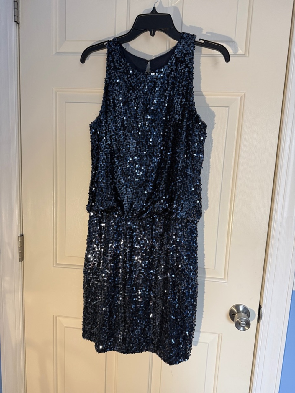 Navy Sequin Sleeveless Cocktail Dress